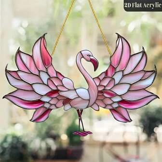 1pc 2D Flat Printed Shiny Pink Flamingo Decor, Acrylic Suncatcher, 2D Graphic Design, Sweet Style Decoration, Exotic Tropical Bird Nature Decor, Perfect Gift For Family And Friends, Suitable For Home And Office Wall Art, Window Hanging, Birthday Animal Theme Scenes