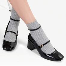 WEIDE Zapatos para mujer tipo Mary Jane de tacón medio, zapatillas de tacón elegantes para estudiantes y mujeres jóvenes, combinan con vestidos y faldas, ideales para ocasiones formales y eventos sociales - Negro - Ver 14