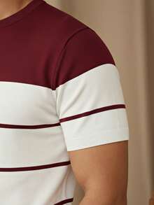 Men's Casual Commuter Colorblock Striped Short Sleeve Knit Sweater, Summer - Red and White - View 5