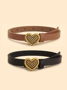2 chiếc thắt lưng trẻ em kiểu dáng retro mỏng, khóa hình trái tim, chất liệu PU cao cấp, thích hợp trang trí cho quần jeans, váy, thắt lưng học sinh. - khóa thắt lưng hình trái tim bằng đồng cổ - Xem 4