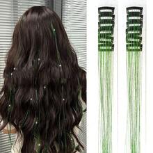 12片彩色无缝接发片，激光银/金直发夹式假发 - 彩色 - 查看 10