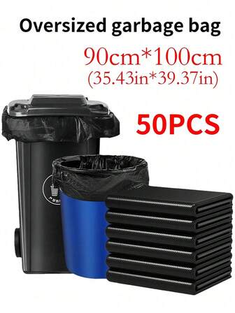50 piezas/paquete Bolsas de basura desechables gruesas, bolsas de basura de gran tamaño, bolsas de basura de plástico resistentes, bolsas de basura industriales, bolsas para hojas de jardín, bolsas de basura resistentes. Adecuado para uso doméstico, jardín y comercial. Artículos de limpieza, artículos esenciales para volver a la escuela.