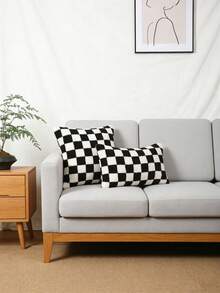 1pc Two Tone Cushion Cover Without Filler, Simple Throw Pillow Case, For Sofa, Living Room - Black and White - View 2