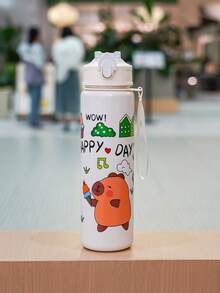 1pc 700ML/23oz Cute Cartoon Bear Plastic Tumbler Cup With Straw, Portable Leak-Proof, With Straw & Handle Strap, Multiple Options, Suitable For Outdoor Camping, Play, Cycling And Sports