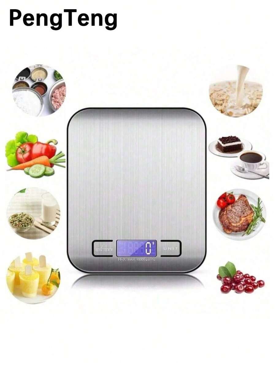 1 pieza Báscula digital compacta de cocina, báscula electrónica inteligente de acero inoxidable con pantalla LCD, pequeña báscula para hornear (g), báscula para joyas, café, especias y utensilios de cocina - Plateado - Ver 1