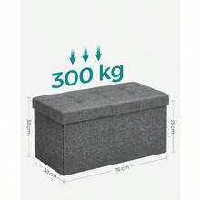 SONGMICS Banco de Almacenamiento Puff Almacenaje de 76 cm Baúl de Almacenaje Taburete Reposapiés Gris Oscuro MLSF47K - GrisOscuro - Ver 3