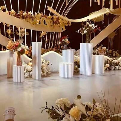 Folding Paper Tube Pedestal For Wedding Ceremony, Party, Cake Table Support, Corridor Backdrop, Includes Plastic Top Plate (Mirror Acrylic, Remove Protective Film To Achieve Effect), Suitable For Wedding, Birthday, Party Events, Auto Show, Cake Shop Decoration