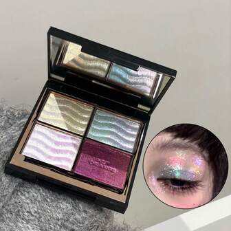 Paleta de sombras de ojos HERORANGE Dream Shadow, 4 colores con brillo, efecto camaleónico, perlado, brillante, resistente al agua y al sudor, fácil de aplicar, de larga duración, textura cremosa, paleta de 4 colores de sombras de ojos, regalo de cumpleaños, regalo del Día de San Valentín, regalo de Navidad