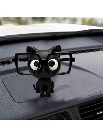 1个可爱黑猫3D打印车载眼镜架 - 坚固的塑料眼镜支架，猫咪坐姿造型，适用于汽车、桌面收纳、家庭、办公室或作为礼物