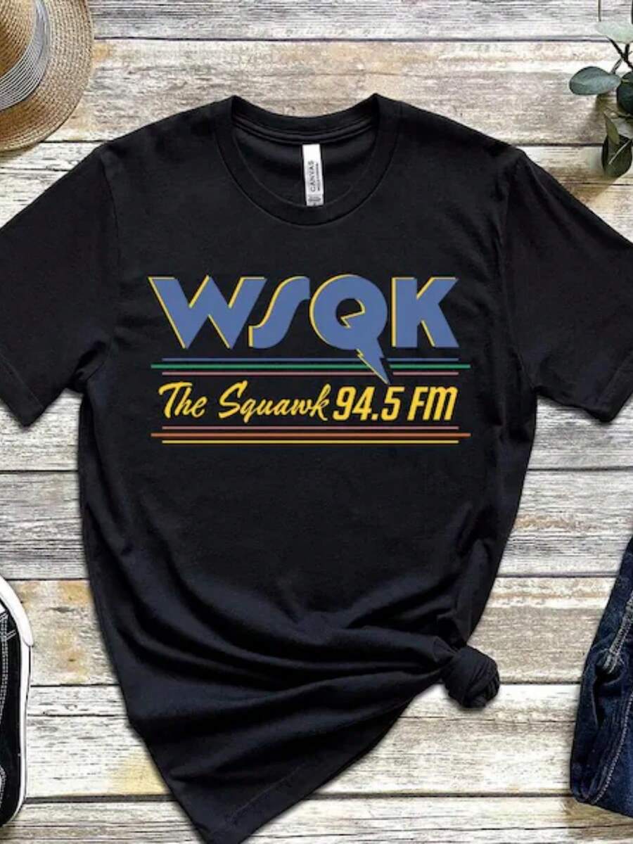 WSQK The Squawk T-Shirt – Retro Hawkins Tee - Black - View 1