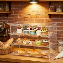 1pc Cake Display Cabinet, 3-Tier Commercial Countertop Bakery Display Case With Rear Door And Removable Shelves, Keeps Donuts, Bagels, Cakes, Cookies Fresh - Clear - View 2
