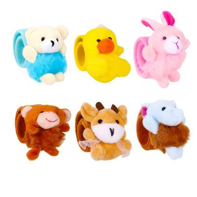 6Pcs Stuffed Animal Slap Bracelet For Kids Cute Animal Slap Bracelets Stuffed Bracelets Bulk Slap Bracelet Plush For Valentine's Day Gift, Themed Party Favors, Classroom Rewards
