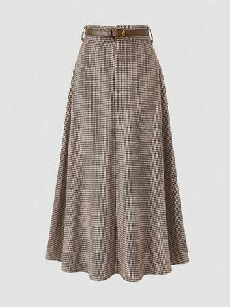  EARO Women's Plus Size Wool Blend Casual Versatile Commute High-Waist Flared Skirt With Belt, New Autumn/Winter Design