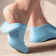 1 Pair Of Silicone Moisturizing Socks - High Elastic Aloe Soothing Anti Slip Gel Heel, Night Home Foot Care, Softening And Moisturizing, No Shoes To Wear, Soft Texture, Women's Moisturizing Anti Crack Sole Socks, For Dry Heels - Foot Care 1GPU - 藍色 - 查看 2