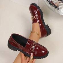 2024 Nuovi arrivi di primavera/autunno, stile britannico, mocassini con tacco alto in pelle verniciata per donne - Bordò - Visualizzare 3