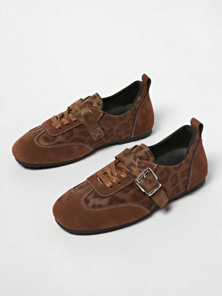 2025 Spring New Retro Red Versatile Hook And Loop Mary Jane Shoes, Casual Round Toe Flat Leather Shoes For Women - Brown - View 1