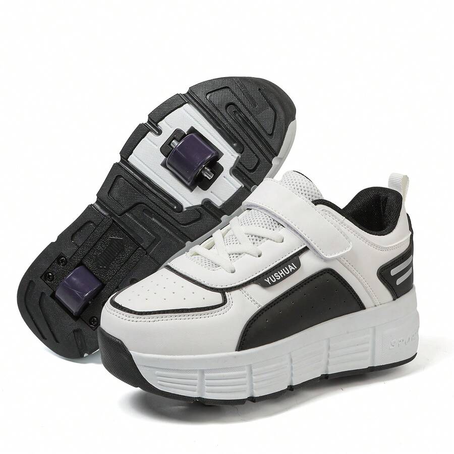 Transformable Roller Skates With Retractable Wheels For Students, Adults, Unisex, Suitable For All Seasons - Black and White - View 1