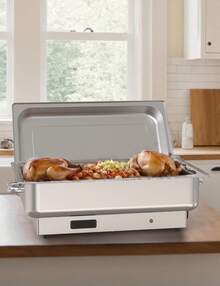 Servidores y calentadores eléctricos de buffet de platos de chafing, calentadores comerciales de alimentos de acero inoxidable con pantalla de control de temperatura de la sartén para restaurantes, fiestas y festivales - 1/1 Tamaño completo + 2 * 1/2 Medio tamaño - Ver 4
