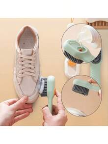 1pc Liquid Detergent Shoe Brush, Multi-Functional Soft Bristle Brush Not Damaging Shoes, Suitable For Sneakers, Hats, Clothes (With Dispenser, Sink) - Multicolor - View 2