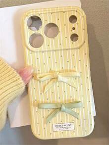 奢华可爱条纹波点蝴蝶结软壳手机壳，兼容 17 Pro Max、17 Pro、17、16、15、14、13 Pro Max、16、15、14、13，时尚防摔后盖 - 黃色 - 查看 3