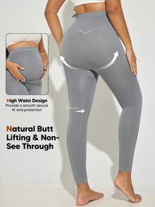 Maternity Solid Color High Elasticity Belly Support Leggings - Grey - View 2