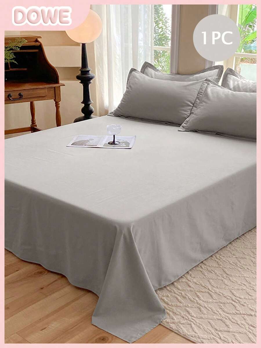 1pc 100% Polyester Lightweight Breathable Solid Color Bedsheet, Modern Composite Fabric Bedroom Bedsheet - Light Grey - View 1