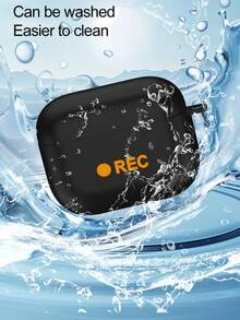 1个橙色REC标志2D印花图案时尚百搭个性化耳机保护套，创意神秘风格，适合作为礼物送给女朋友、闺蜜、妻子、情侣、阿姨、老板、姐妹、同学、老师，生日或节日礼物，黑色哑光柔软全方位保护防尘防水保护套，适用于 2/3/4/Pro/Pro2/Pro3 - 黑色 - 查看 2