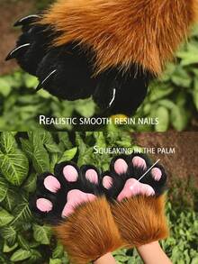 Fursuit Paw Gloves Furry Animal Paws For Cosplay Soft Plush Cat Wolf Fox Paw Mittens Costume Accessories For Halloween Conventions - Camel - View 10