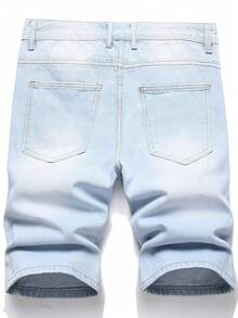 Pantalones cortos de mezclilla desgastados y desteñidos casuales para hombres - Lavado ligero - Ver 2