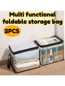 2pcs/Set Large Capacity Multifunctional Storage Boxes, 180-Degree Flip-Top Design, Transparent Organizer Boxes For Books, Clothes, Snacks, Documents, Heavy-Duty Plastic Construction, Space-Saving, Ideal For Home, Office, Travel - Multicolor - View 9