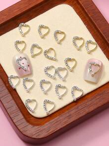 10 pièces/20 pièces Stickers d'ongles en alliage 3D, forme de cœur avec décoration de faux perle et strass, accessoires de nail art de luxe - Multicolore - Voir 2