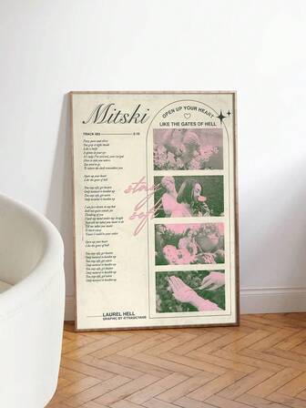 1 Adet Çerçevesiz Mitski "Open Up Your Heart Like The Gates Of Hell" Müzik Posteri - Kanvas Duvar Sanatı, Pembe ve Yeşil Çiçek Desenli Vintage Rock Dekoru, Yatak Odası, Oturma Odası veya Koridor İçin İdeal, Müzik Temalı Duvar Sanatı