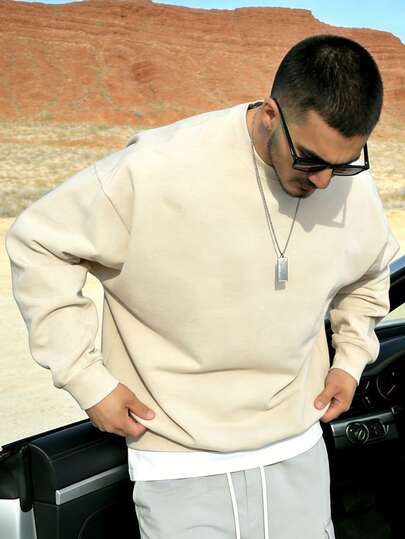 Men's Casual Sports Sweatshirt - Solid Color, Long Sleeve, Knit Fabric, H-Silhouette, Suitable For Hiking And Outdoor Activities, Polyester Material, Crew Neck, Autumn/Winter Sports Jacket Spring