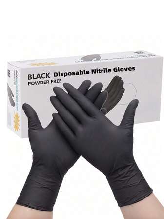 100只一次性丁腈手套，无粉耐用，适用于家庭和厨房清洁，不含乳胶，棉质内衬指套，适用于厨房、浴室、客厅家务、绘画、户外旅行和家用工具，多用途手套（袋装）