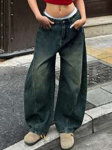 American Explosion Fashion Denim Machete Pants, Loose And Comfortable Mid-Waist Women's Denim Pants Daily Casual Joker Daily Street Style Loose Pants, College Commuting Joker. - nỗi nhớ - Xem 5