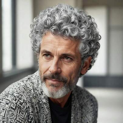 Short Gray Curly Wave Wig For Men Coily Wig Synthetic Wig For Daily Use