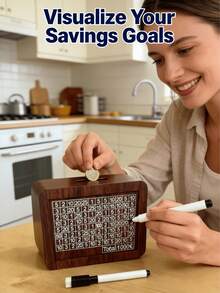 1pc Wooden Fun Number Calculation Money Box (Can Be Used For Children's Cognitive Learning), Desktop Interactive Money Box, Jigsaw Savings Challenge Can Target Savings Device, Novel Wooden Coin Savings Desktop Display Can, Currency Coin Slot Wooden Handicraft, Educational Savings Bank - Multicolor - View 5