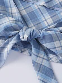 Women's Summer Halter Tank Tops Sleeveless Backless Cowl Neck Plaid Vest For Party - 藍色 - 查看 5