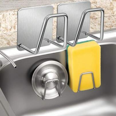 4/2/1Pack Stainless Steel Sponge Holder For Kitchen Sink - Rustproof Brushed Sponge Caddy Organizer, Wall/Surface Mount, Drainage Design, Clutter-Free Storage
