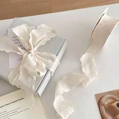 2.5cm Pleated Flower Gift Cake Packaging And Decoration Ribbon, Packaging And Decorations With Pleated Wavy Ribbon Fabric Satin Ribbon Gift Packaging Rope Floral Binding Tape Gift Decoration Tie