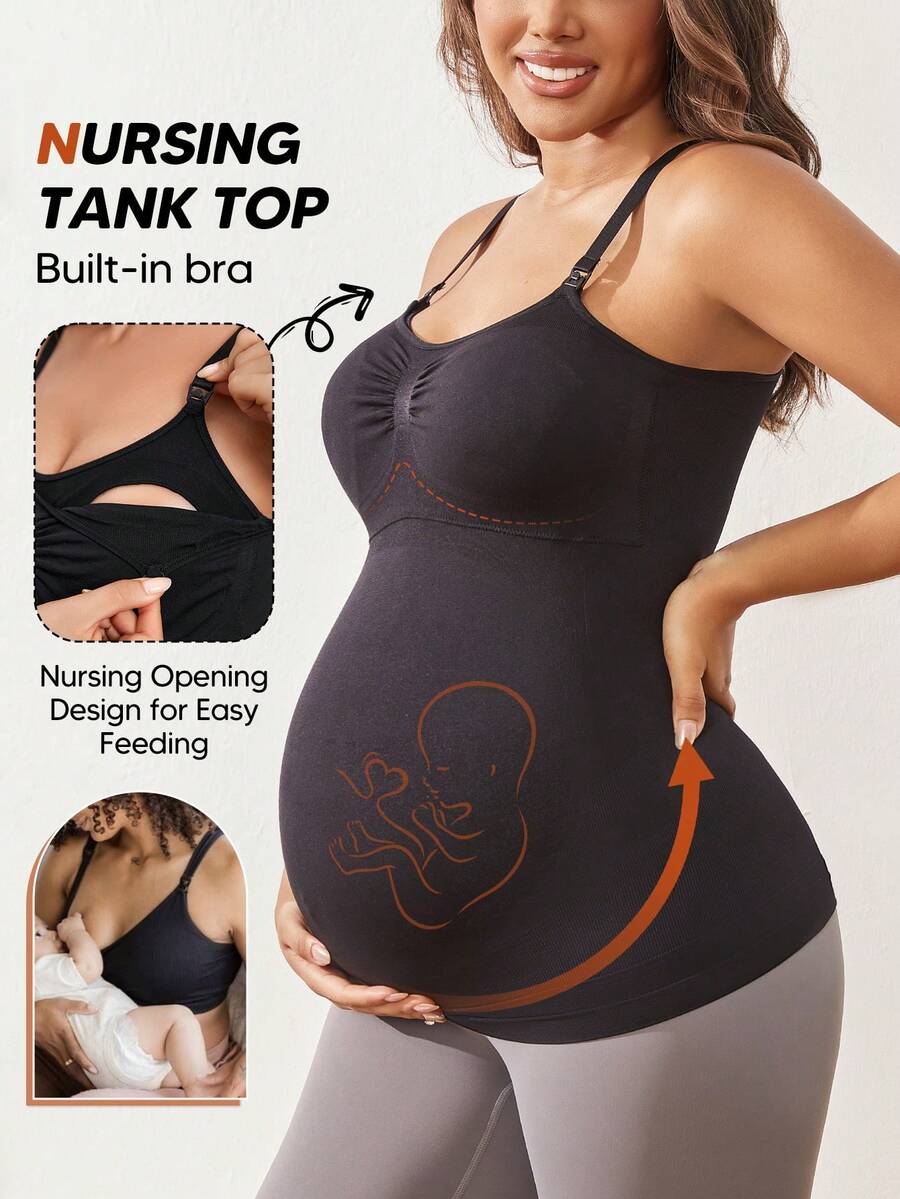 Maternity Slim-Fit Nursing Tank Top: Solid Color, Elastic Fabric, Minimalist Design For Daily Matching