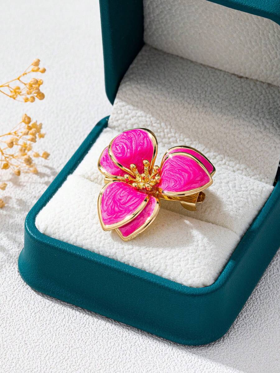 1pc Fashionable & Elegant Dopamine Colorful Drip Flower Brooch, Girl Accessory - Hot Pink - View 1