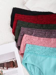 12-Piece Set Of Elegant Floral Lace Panties For Plus-Size  Ladies - Soft Stretch Waistband Panties With Contrasting Color Lace Decoration, Breathable And Comfortable Daily Underwear, Comfortable Lingerie | Floral Lace Decoration | Smooth Fabric Surface - Nhiều màu - Xem 3