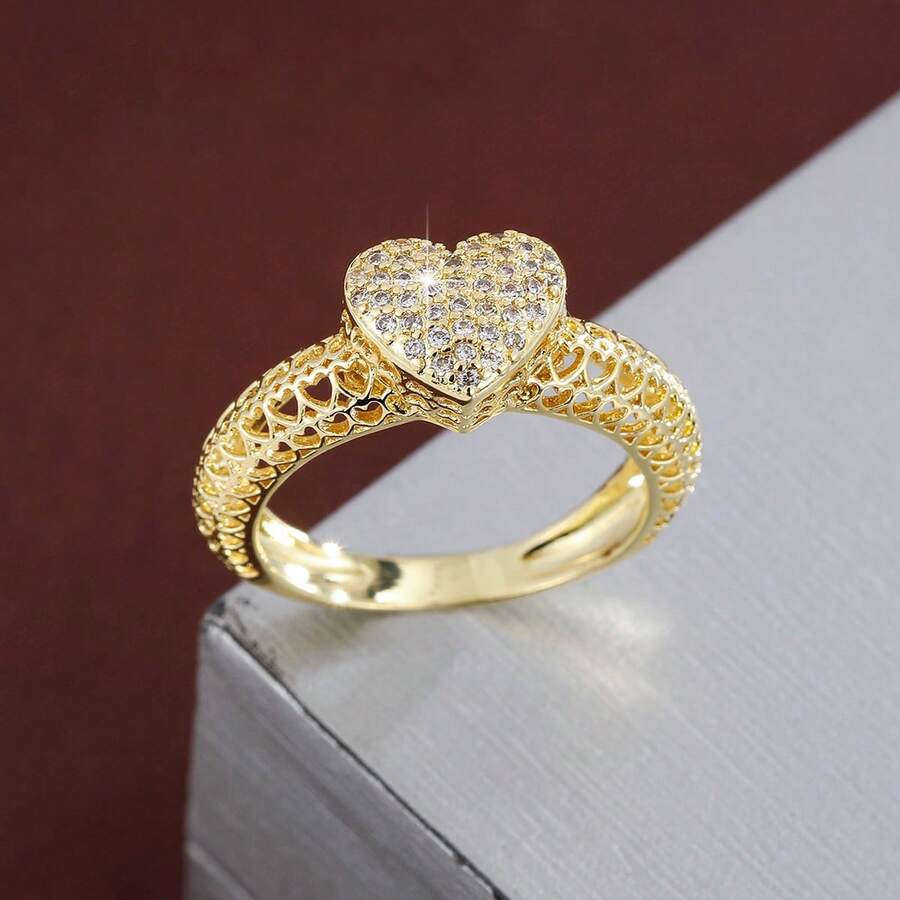 1 chiếc nhẫn nữ hình trái tim tối giản thời trang đính đá Cubic Zirconia, quà tặng cặp đôi ngày Valentine. - Nhiều màu - Xem 1