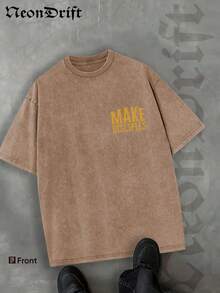 NeonDrift Double-Sided Printing Halloween, Christmas, Thanksgiving Gifts-Make Disciples Bible Verse T-Shirt - Bold Gold Print Christian Faith Statement Tee For Men, Vintage Washed Look, Streetwear Inspired Design, Perfect For Casual Wear And Religious Events,  Faith Fashion Apparel - 棕色 - 查看 2
