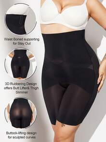 1pc Women Plus Size Latex Waist Trainer Corset, High Waist Tummy Control Body Shaper - Black - View 3