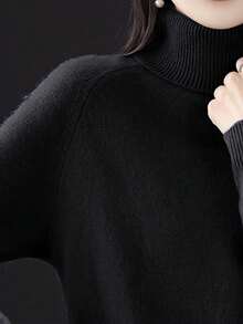 Women's Retro Turtleneck Sweater - High Elasticity Loose Fit Long Sleeve Ribbed Top, Solid Color Fall/Winter Layering Essential,  Hand Wash/Dry Clean, Layering Fashion, Classic Turndown Collar, Comfortable Knitwear  Workout Tops  Ski Outfit Women   Women's Winter Clothing Of Women's Winter Clothing Women's Winter Fashion Women's Winter Promotion Of Women's Winter Clothing Christmas - 黑色 - 查看 2