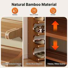 Senmeo 4/5/6-Tier Natural Wood Color Wooden Shoe Rack - Multi-Layer Freestanding Shoe Storage Organizer With Wood Grain Finish, Stackable Shoe Shelves For Entryway, Closet, Hallway, Mudroom, And Front Door, Space-Saving Narrow Shoe Organizer Fits 15-24 Pairs Of Shoes, Easy Assembly Home Storage Supplies For Renters​ - 6層70茶色 - 查看 10