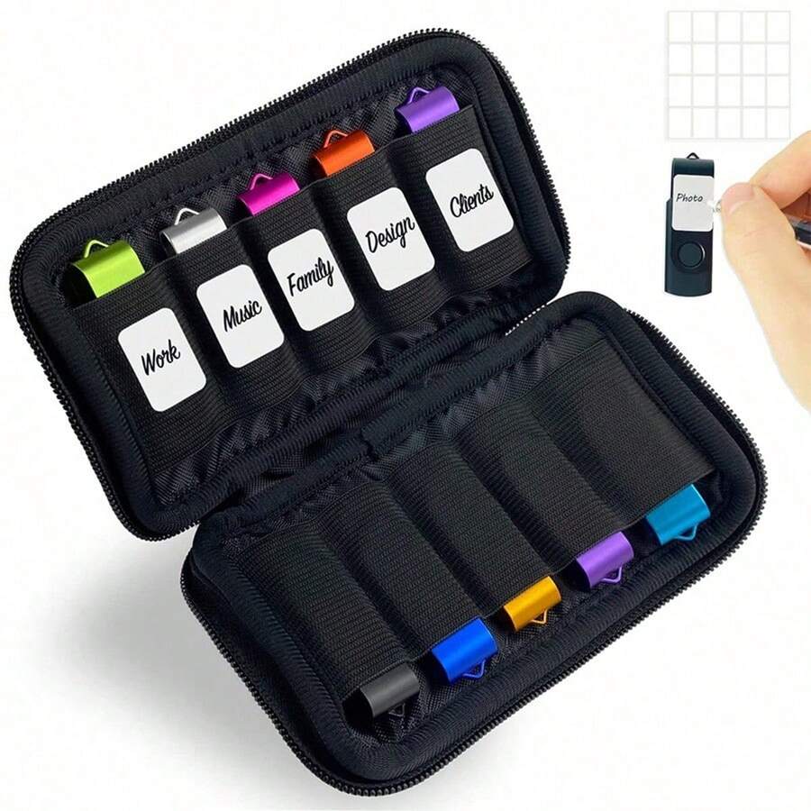 Portable USB Storage Bag, Mini Bank Card Cash Organizer Pouch, Suitable For Large Capacity USB Drive, USB Drive Protective Case Packing Cubes For Women For Men Digital Bag - Black - View 1