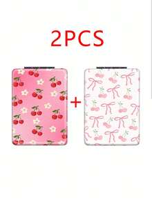 折叠式迷你化妆镜，蝴蝶结设计，轻巧超薄，方便携带，优质皮革涂层，亮银色纳米电镀镜框，细节精致，适合各种场合和所有人使用，可折叠方形设计，便于携带。 - 彩色 - 查看 11